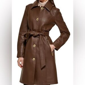 Guess || faux leather trench coat in chocolate